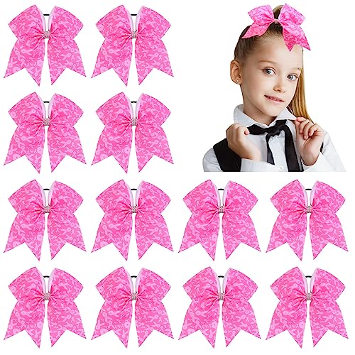 12pcs Deep Pink Breast Cancer Cheer Bows - Awareness Hair Accessories