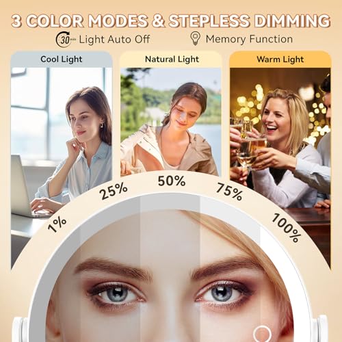 Auxmir Snow White 30X Wall Mounted Makeup Mirror - No Drilling, 3 Colors, 360° Rotation, Rechargeable