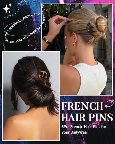 AWAYTR Tortoiseshell French Hair Pins 6-Pack U-Shaped Hair Forks for Women Updos