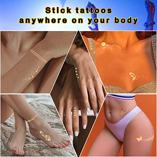 Uranian 2-Fantastic Gold & Metallic Face Tattoo Stickers for Women Carnival Halloween