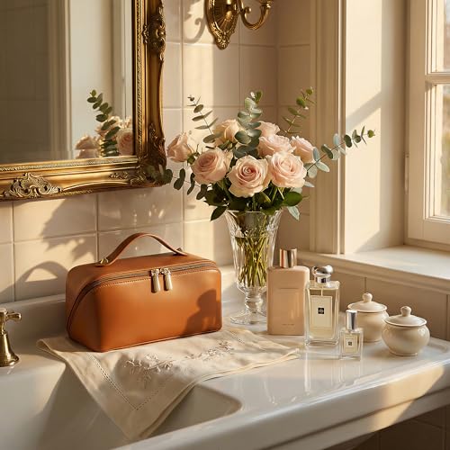ALEXTINA Travel Makeup Bag, Large Waterproof Vegan Leather Cosmetic Organizer