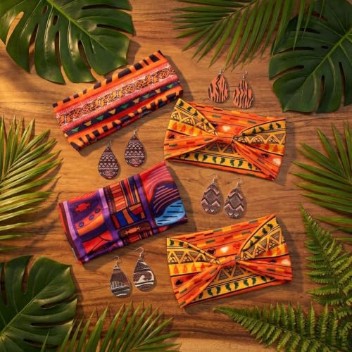 African Head Wraps and Earrings Set - 8PCS Boho Accessories for Women