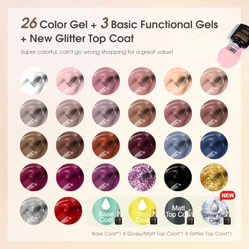 ROSALIND 30pcs Fall Winter Gel Nail Polish Set with Base & Top Coats
