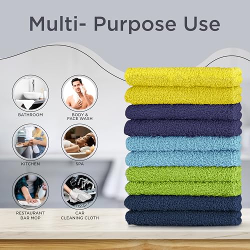 100% Cotton Washcloths - Soft & Absorbent 10-Pack, 12x12 in