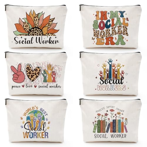 Sitsink Social Worker Appreciation Gift Set - 6 Social Work Themed Makeup Bags