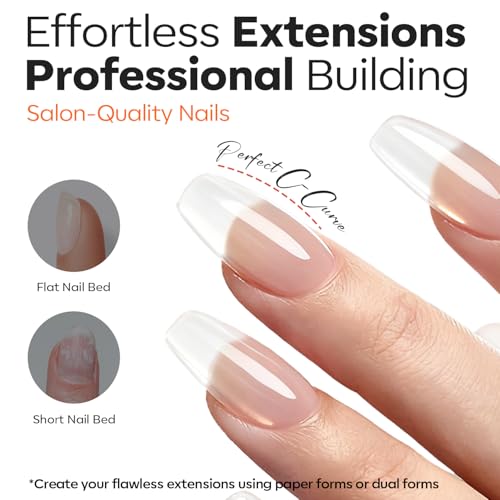 Modelones Gel Builder Nail Kit - 10-in-1 Clear & Pink Gel with Brush & Forms