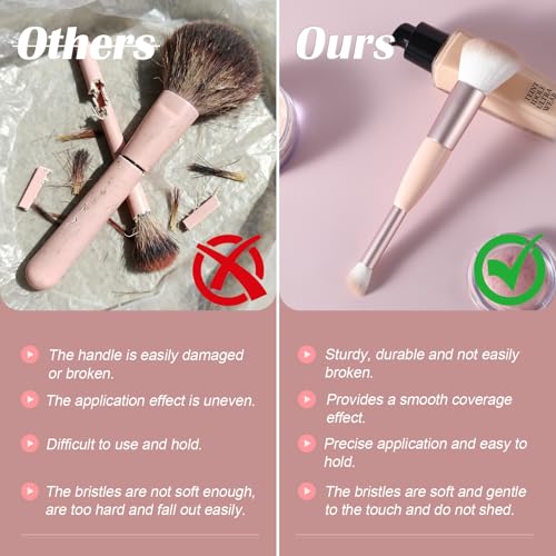 ACMEBEAUTY Rose Gold Dual-Ended Makeup Brush for Powder, Blush & Contour