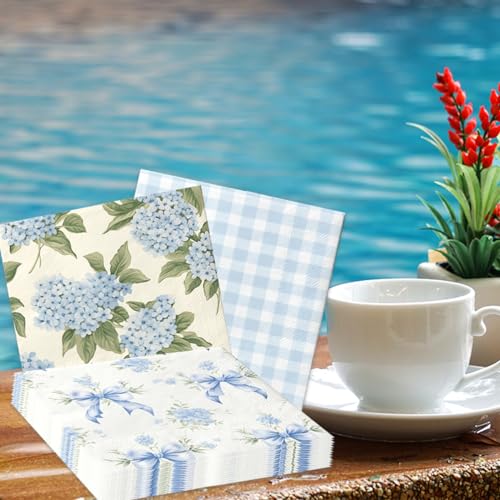 40 Floral Napkins - Blue & White Vintage Party Supplies