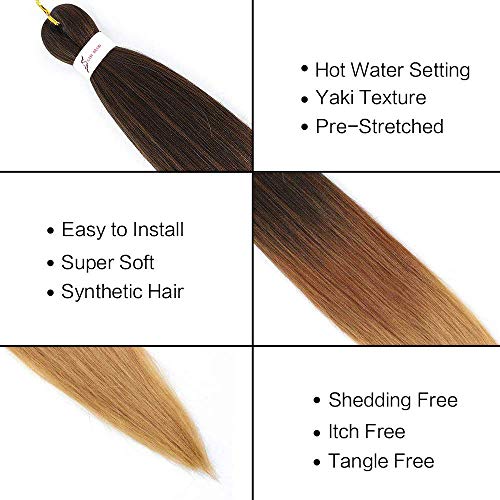 MIYPMUNS 26 Inch Pre Stretched Ombre Braiding Hair 8 Packs Brown Synthetic Extensions for Easy Braid Styling