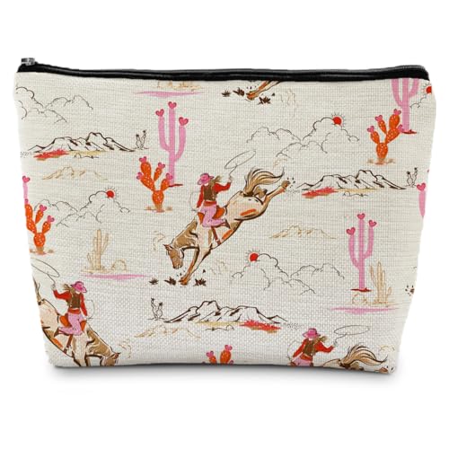 Hot Pink Western Cowgirl Makeup Bag for Women - Rodeo Cosmetic & Toiletry Pouch