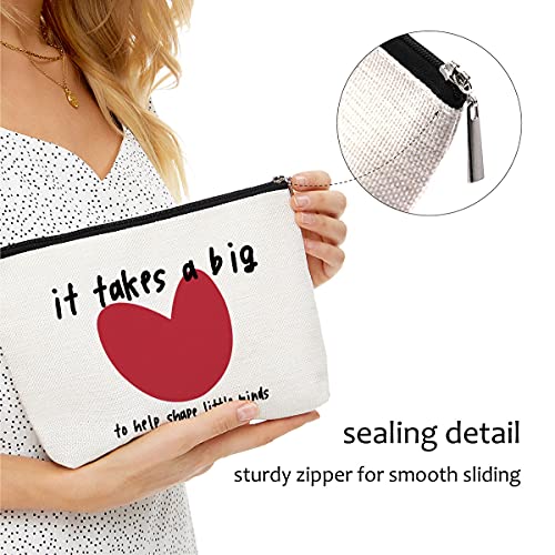 Big Heart Graduation Makeup Bag, Multicolor Blue Leaves, 9x7 in