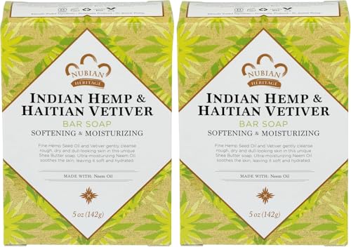 Nubian Heritage Indian Hemp Soap Bar - Moisturizing Body Wash, 5 oz (2-Pack)