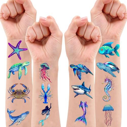 60 Ocean-Themed Temporary Tattoos for Kids - Shark, Turtle & Whale