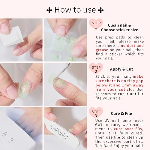 GelMala Semi Cured Gel Nail Strips - Celestial Grace, Floral Cat Eye