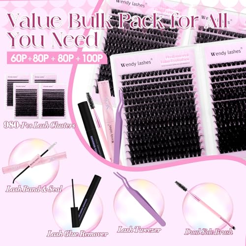 WENDY LASHES Clusters Kit D Curl 60-100D DIY Fluffy False Eyelashes