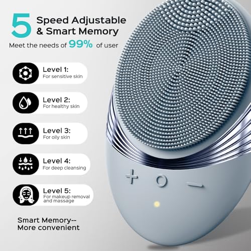 COSLUS FBS01 Facial Cleansing Brush - Compact Silicone Face Scrubber in Hazy Blue