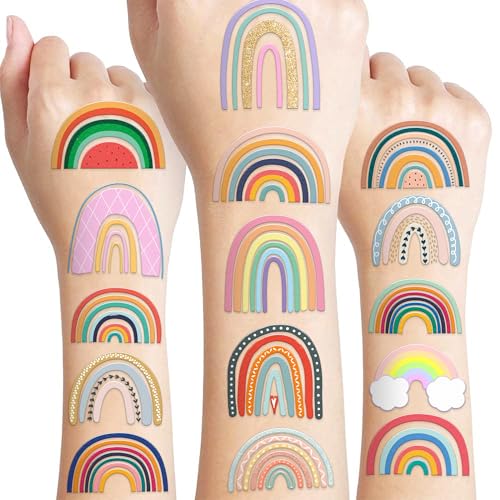 60 Pastel Rainbow Temporary Tattoos for Kids - Perfect Party Favors
