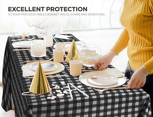 Disposable Black Check Plastic Tablecloths - 12 Pack, 54x108 inches