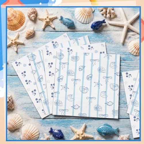 Coastal Napkins - 80 Pcs Ocean Blue 2-Ply Decorative Napkins for Parties & Crafts