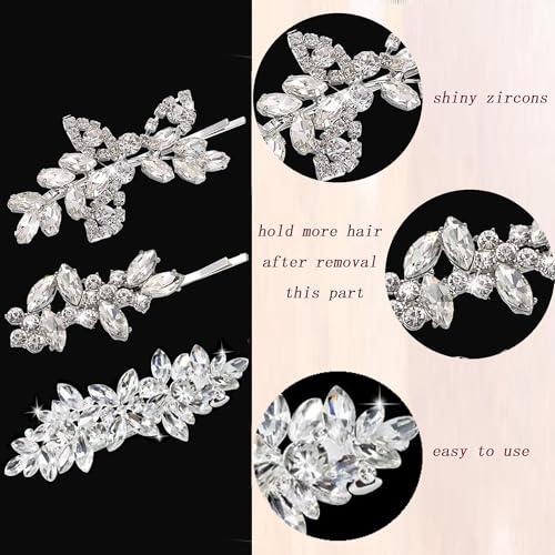 Fireach C-5 Rhinestone Hair Barrettes for Women Bridal Sparkly Hair Clips