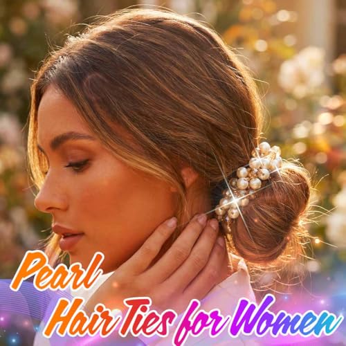Unicra Pearl & Rhinestone Hair Ties Beaded Scrunchies Pack of 3 for Women