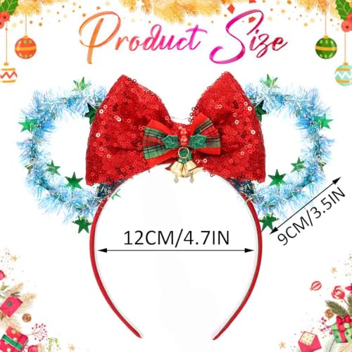Catery Green Christmas Mouse Ears Headband with Light Up Bow for Women