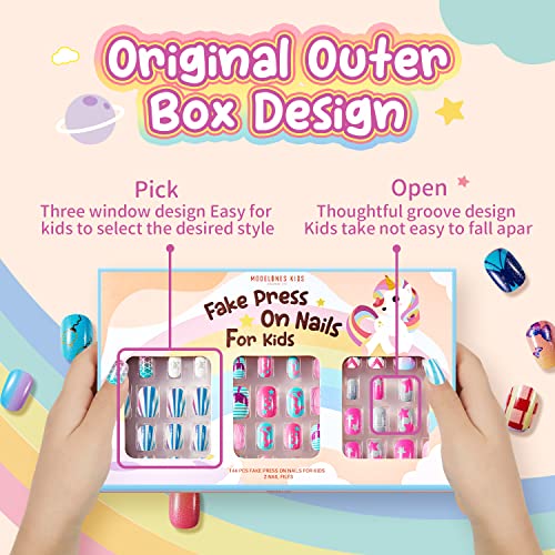 Modelones Kids Press on Nails Set - 144 Pcs Glitter Mermaid Art