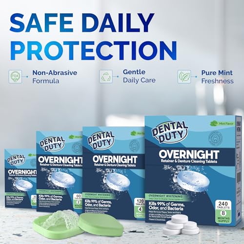 60 Count Overnight Retainer & Denture Cleaning Tablets - Extra Strength Odor & Stain Remover