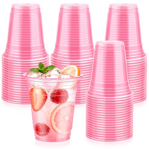 50 Pcs Clear Pink 12 oz Disposable Party Cups for Events