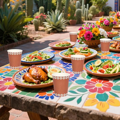 120-Pack Mexican Paper Drinking Cups - 9oz Terracotta Floral Design