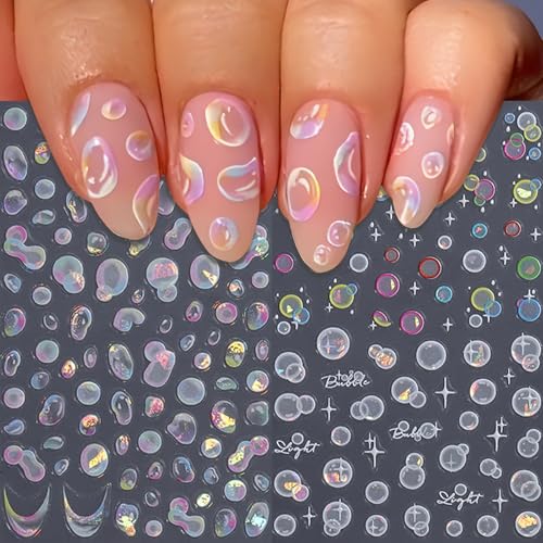 Summer Bubble Holographic Nail Stickers - 2 Sheets Self-Adhesive DIY Manicure
