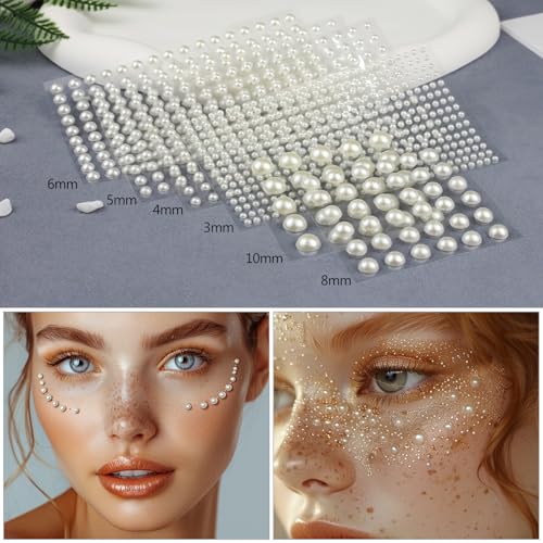 Self-Adhesive Pearl Stickers Set - 1982 Decorative Gems for Crafts & Makeup