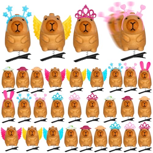 Brown Capybara Hair Clips 24-Pack | Cute Plush Rave & Party Accessories