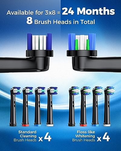 TEETHEORY Rotating Electric Toothbrush with 8 Brush Heads, 4 Modes, Black