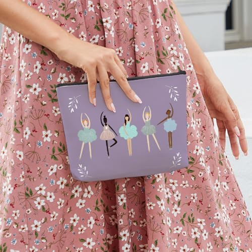 Ballerina Cosmetic Bag, Purple Cotton Linen Makeup Pouch for Travel