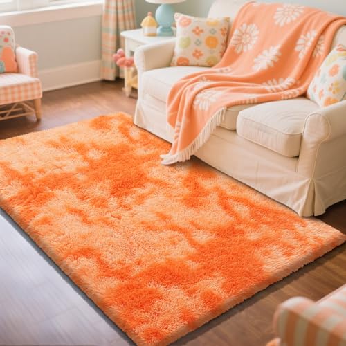 Mottled Orange 2x4 Area Rug - Ultra Soft Non-Slip Bedroom Carpet