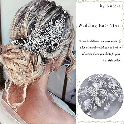 Unicra Silver Wedding Hair Vine with Crystals and Rhinestones Bridal Hair Accessory
