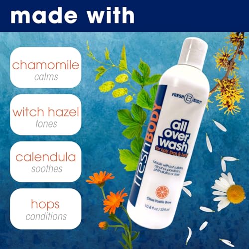 Fresh Body FB All Over Wash Citrus Vanilla 10.8oz Pack of 2 - 2-in-1 Body & Hair Cleanser for Men & Women