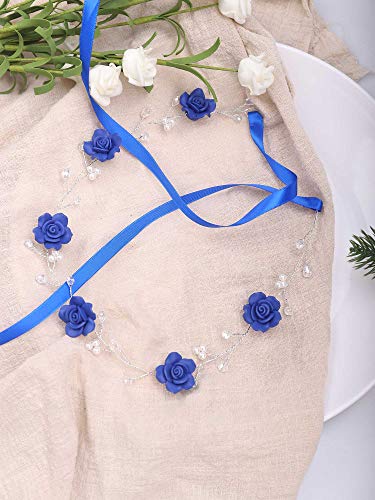 Missgrace Navy Blue Bridal Headband with Crystals & Silver Wire - Ivory & Blue Variations