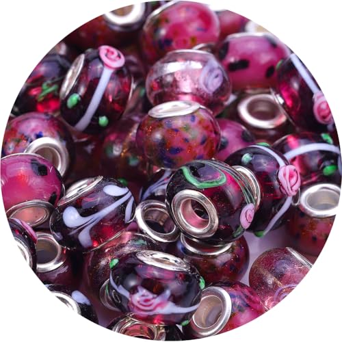 AIPRIDY Murano Glass Beads 10x15mm with Silver Brass Cores - DIY Jewelry Making (50 Pack, Purple)