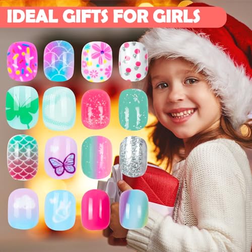 240 Pieces Dream Fake Nails for Kids - Pre-Glued Cartoon Design