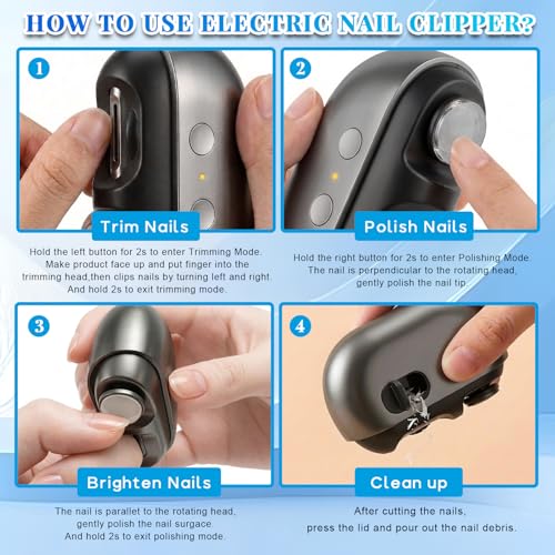Automatic Electric Nail Clipper & Trimmer with LED Light, 2-Speed