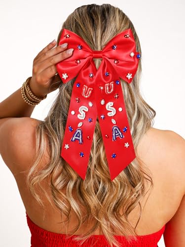 Red 5 Patriotic 4th of July Hair Bows for Women American Flag Star Accessories