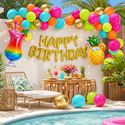 Tropical Birthday Decorations Kit with Balloons & Foil Banners