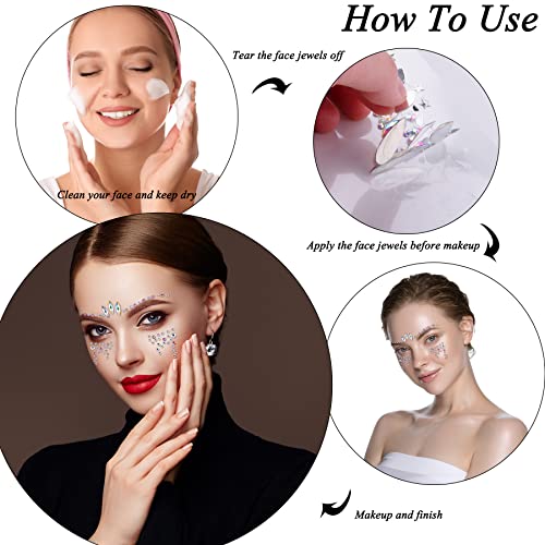 SIQUK Chic 12 Sets Face Jewels Rhinestone Face Gems Stickers for Party Makeup