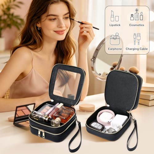LOFOWN Mini Clear Makeup Pouch - 2-Layer Transparent Cosmetic Travel Bag