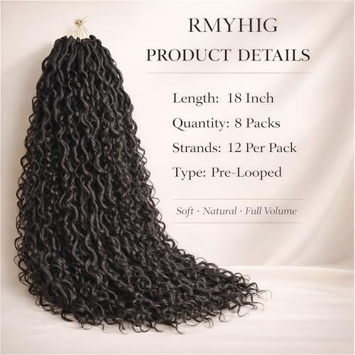RMYHIG Goddess Locs Crochet Hair 1B, 18 Inch - 8 Packs for Braiding