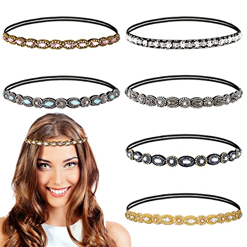 Jutom 6 Pack Rhinestone Beaded Headbands for Women - Stylish Elastic Hairbands