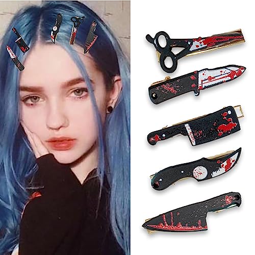 5 Mini Knife Hair Clips - Unique Halloween Barrettes for Parties