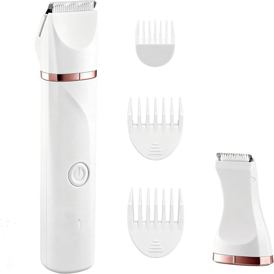 Bikini Trimmer for Women,Electric Razors Shaver for Bikini Legs Pubic Hair,Rechargeable Ladies Bikini Hair Trimmer Removal with Snap-in Ceramic Blades,White